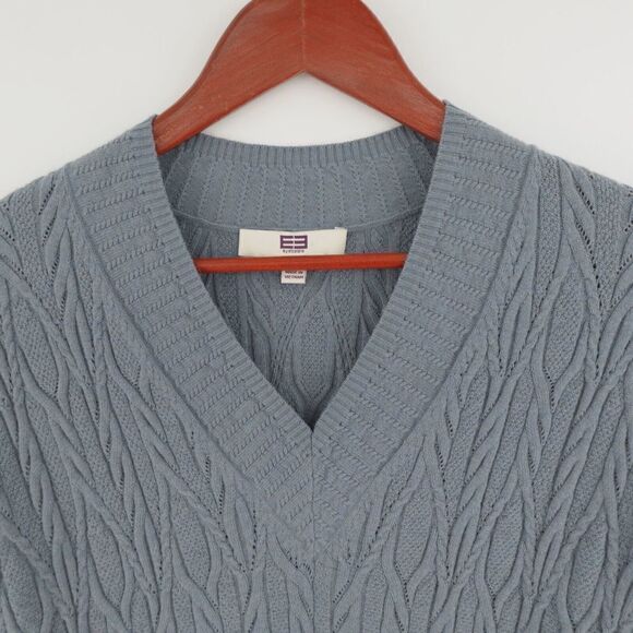 E3 by Etcetera Sweater Womens XS Blue Cable Knit Wool-Blend V-Neck - Picture 7 of 14